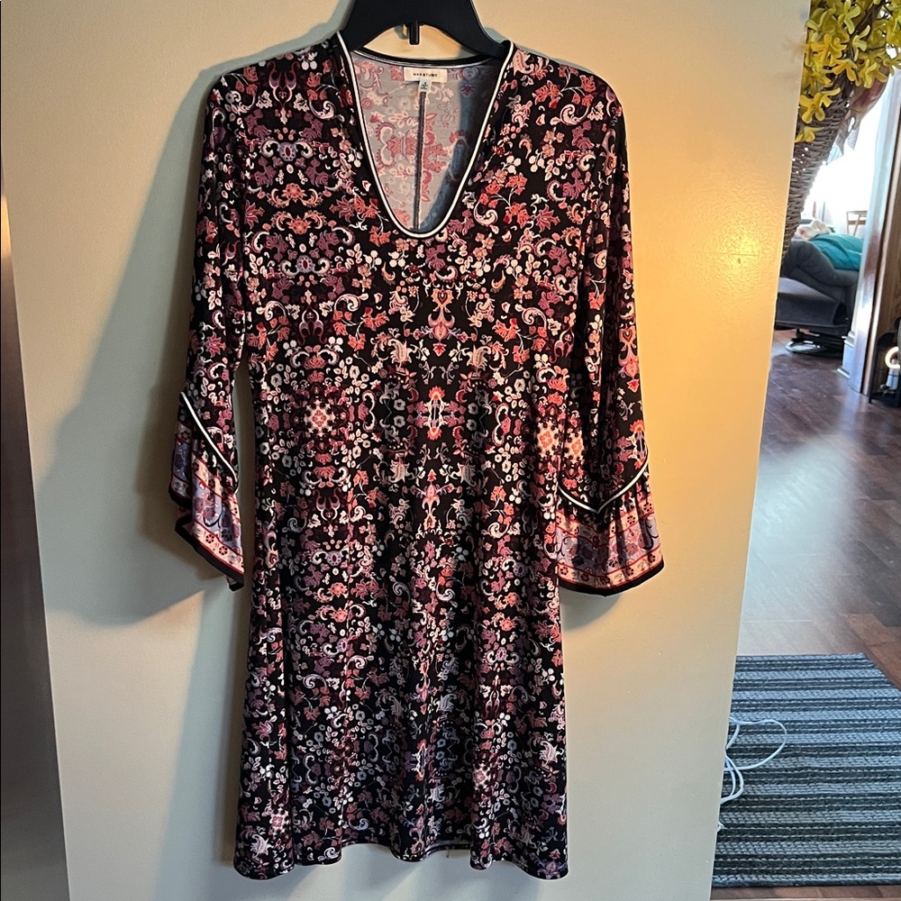 Max Studio Floral Long Sleeve Dress - Black and Pink